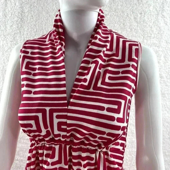 Vfish Designs Geometric Print Dress S High Neck Collar V Neck Minimalistic NWT - Picture 3 of 15